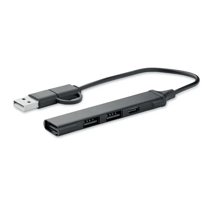 More Than Gifts USB Hub Current, cu 3 porturi USB Tip A și 1 USB Tip C, negru