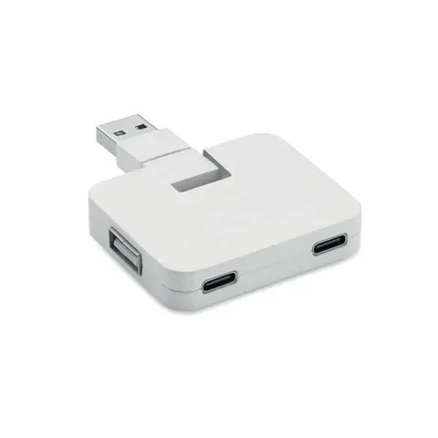 More Than Gifts USB Hub, 4 porturi, 2 x USB Tip-A, 2 x USB Tip-C, intrare Tip-C/Tip-A, alb