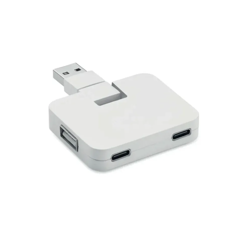 More Than Gifts USB Hub, 4 porturi, 2 x USB Tip-A, 2 x USB Tip-C, intrare Tip-C/Tip-A, alb