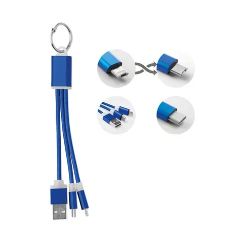 Cablu de încărcare Rizo, USB, Micro USB, USB Type-C, albastru