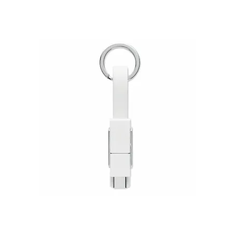 Breloc More Than Gifts cu cablu Key C, 4-în-1, Type-C, Type-A, Micro USB, alb