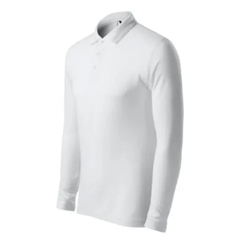Bluza polo Malfini pentru bărbați Pique 221 cu mânecă lungă, mărimea L, albă