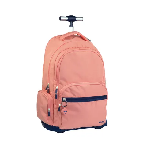 Rucsac Milan 1918, cu roți, 6 fermoare, 25 L, roz