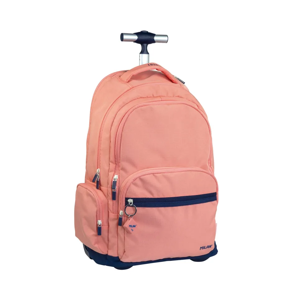 Rucsac Milan 1918, cu roți, 6 fermoare, 25 L, roz