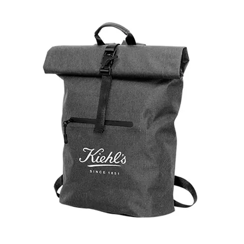 Rucsac Rolltop, impermeabil, cu buzunar, 300D RPET, 40 x 60 cm, negru