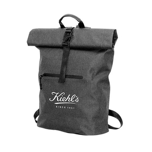 Rucsac Rolltop, impermeabil, cu buzunar, 300D RPET, 40 x 60 cm, negru