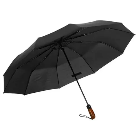 Umbrelă deschidere/închidere, automată, diametru 105 cm, mâner din lemn, neagră