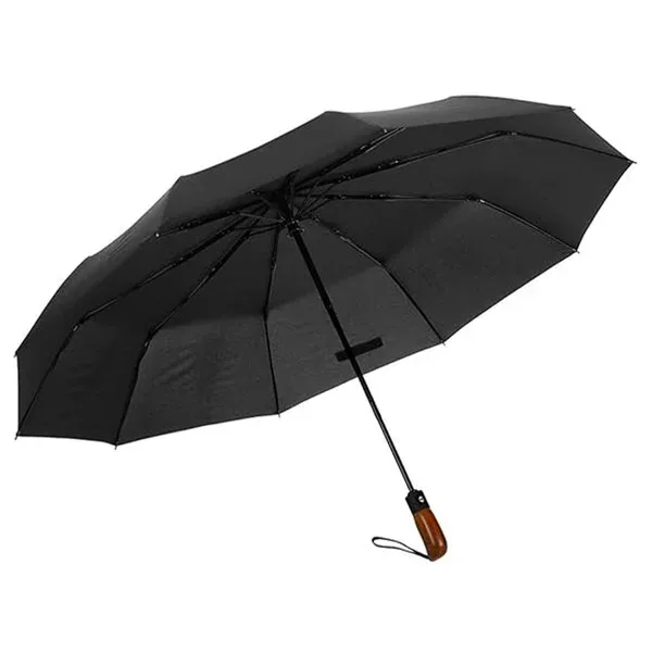 Umbrelă deschidere/închidere, automată, diametru 105 cm, mâner din lemn, neagră