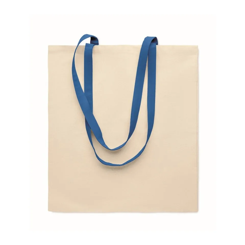 Geantă More Than Gifts Zevra, bumbac, 140 g/m2, natural, cu mânere albastre