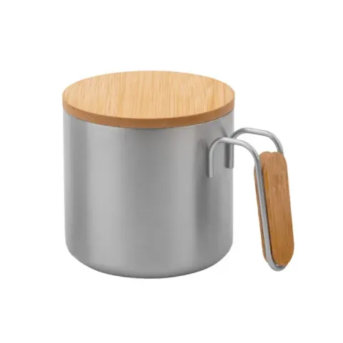 Yabla Ceașcă, cu doi pereți, metal, cu elemente din bambus, 350 ml, argintiu