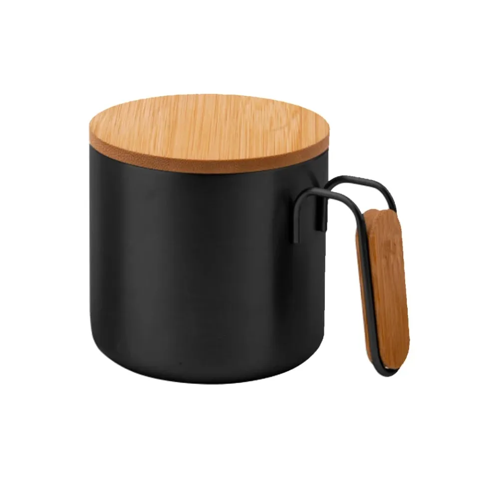Yabla Ceașcă, cu doi pereți, metal, cu elemente din bambus, 350 ml, negru