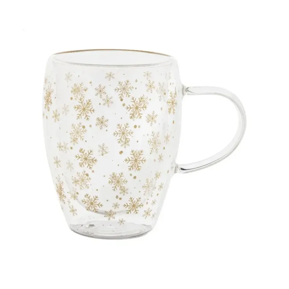 Ceașcă cu doi pereți More Than Gifts Snostro, fulgi de nea, sticlă borosilicată, 350 ml