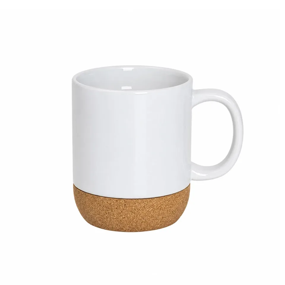 BESTSUB Ceașcă ceramică cu bază din plută și capac, 420 ml, alb