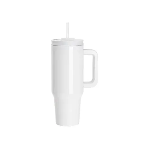 BESTSUB Ceașcă cu mâner, pai și capac, 1200 ml, alb