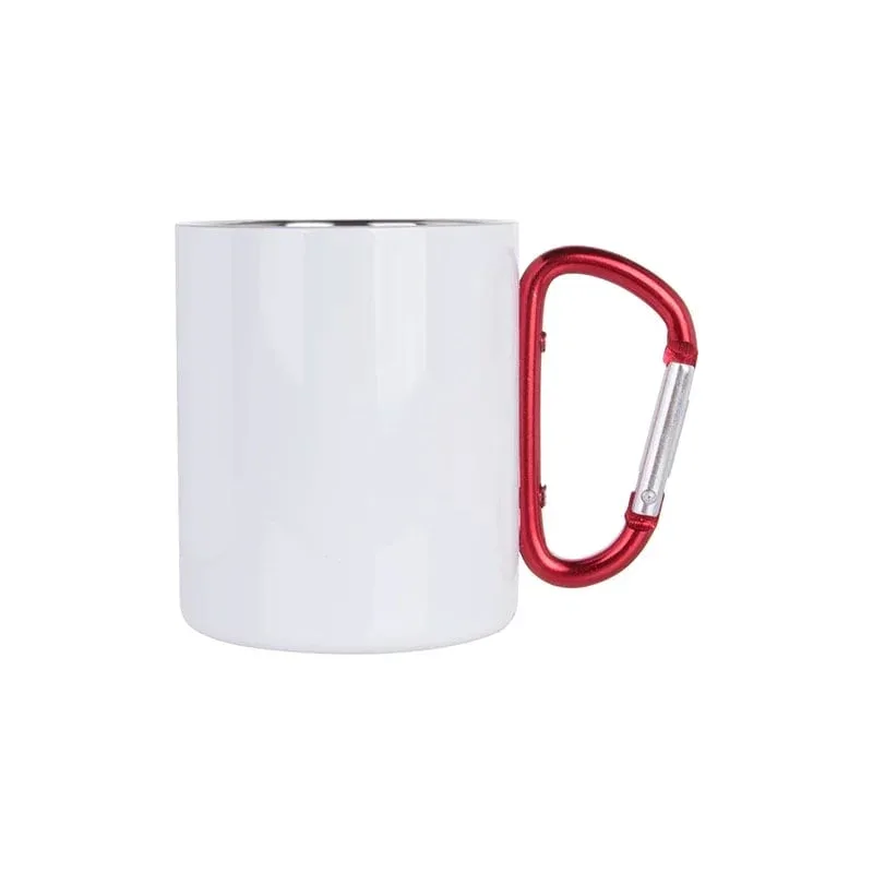 BESTSUB Ceașcă cu mâner-carabină roșu, oțel inoxidabil, 300 ml, alb