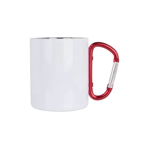 BESTSUB Ceașcă cu mâner-carabină roșu, oțel inoxidabil, 300 ml, alb