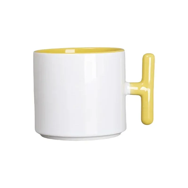 BESTSUB Ceașcă ceramică cu mâner în formă de T, 270 ml, alb-galben