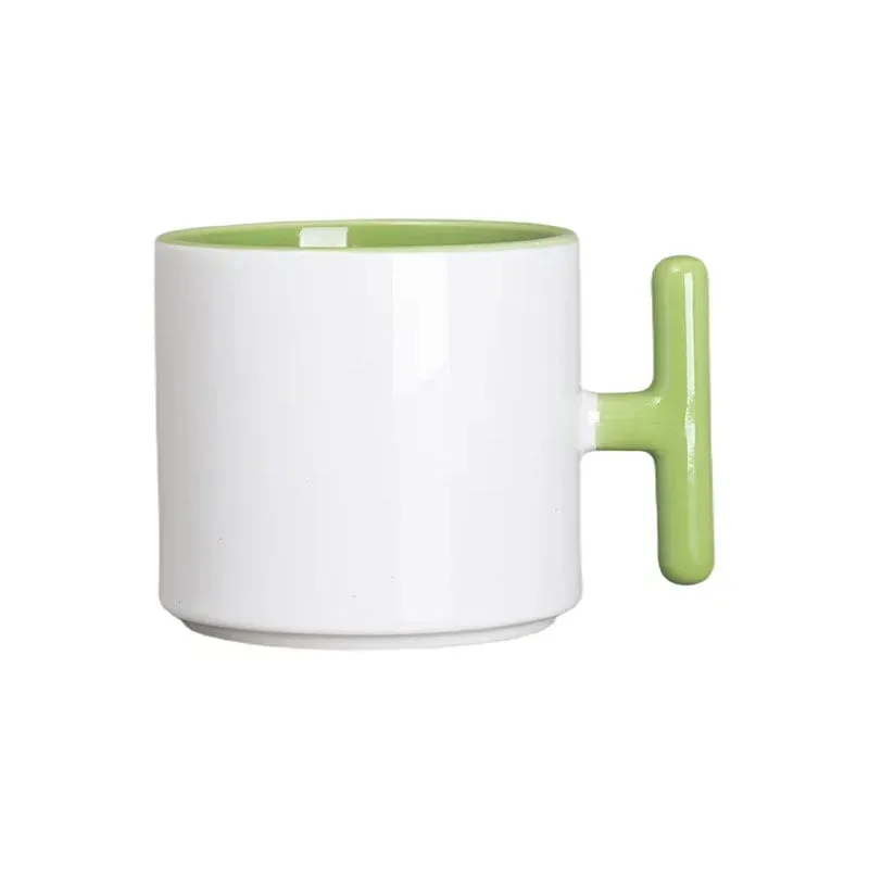 BESTSUB Ceașcă ceramică cu mâner în formă de T, 270 ml, alb-verde