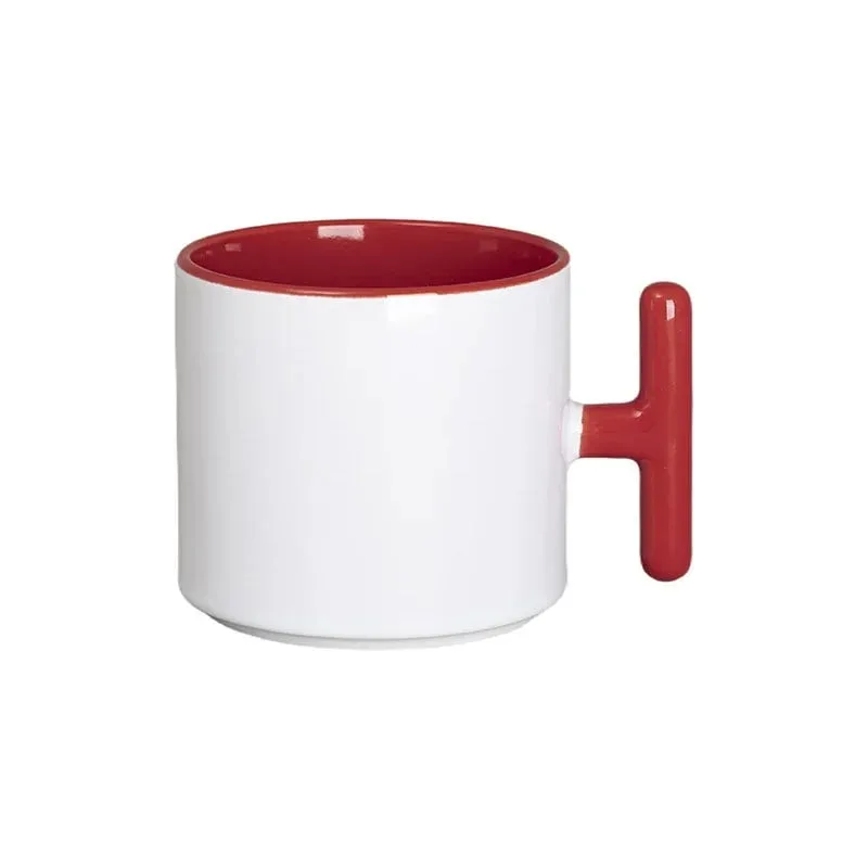 BESTSUB Ceașcă ceramică cu mâner în formă de T, 270 ml, alb-roșu