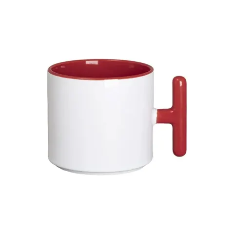 BESTSUB Ceașcă ceramică cu mâner în formă de T, 270 ml, alb-roșu