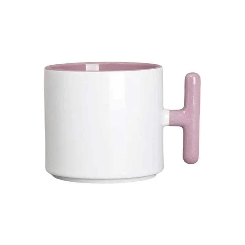 BESTSUB Ceașcă ceramică cu mâner în formă de T, 270 ml, alb-roz
