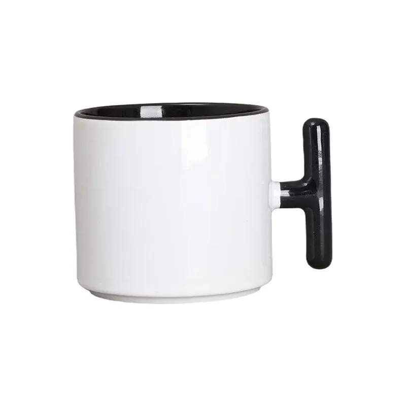 BESTSUB Ceașcă ceramică cu mâner în formă de T, 270 ml, alb-negru