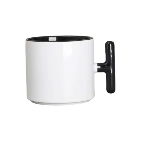 BESTSUB Ceașcă ceramică cu mâner în formă de T, 270 ml, alb-negru