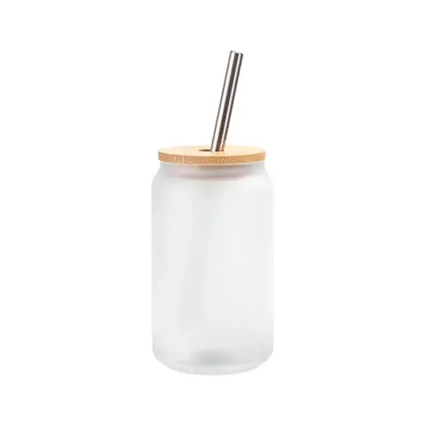 BESTSUB Pahar de sticlă mată cu capac din bambus și pai, 400 ml