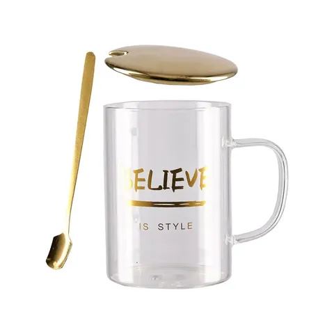 Takk Ceașcă Moka, Love, ceramică, cu capac și linguriță, auriu
