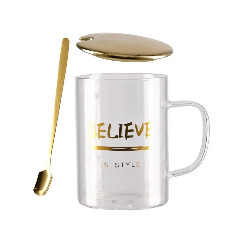 Takk Ceașcă Moka, Love, ceramică, cu capac și linguriță, auriu