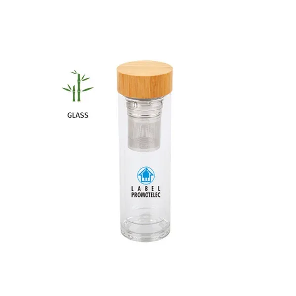 Sticlă Zen, cu perete dublu, sticlă, cu strecurătoare și capac din bambus, 450 ml