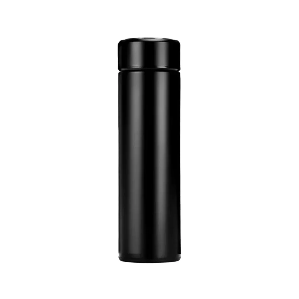 Termos Smarty, metal, cu perete dublu, cu indicator, 500 ml, negru