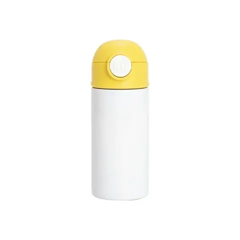Sticlă pentru copii BESTSUB, cu capac și pai, 360 ml, alb-galben