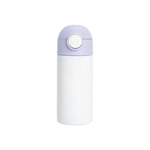 Sticlă pentru copii BESTSUB, cu capac și pai, 360 ml, alb-mov