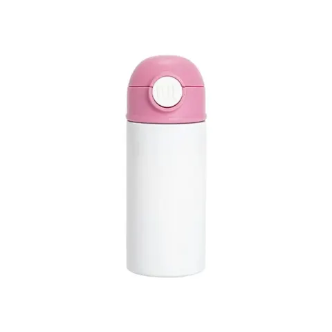 Sticlă pentru copii BESTSUB, cu capac și pai, 360 ml, alb-roz