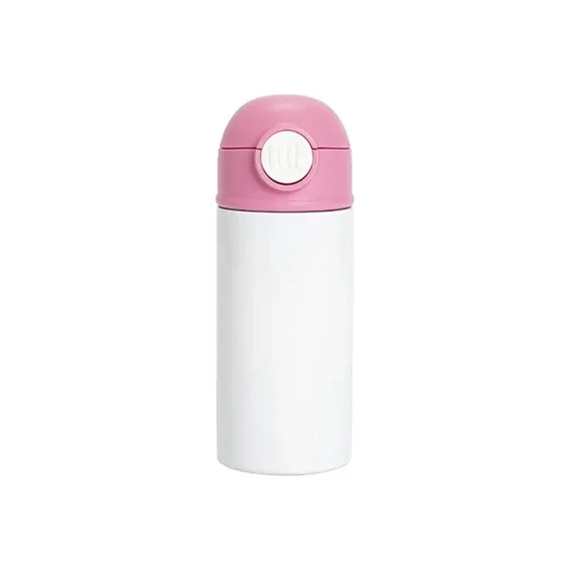 Sticlă pentru copii BESTSUB, cu capac și pai, 360 ml, alb-roz