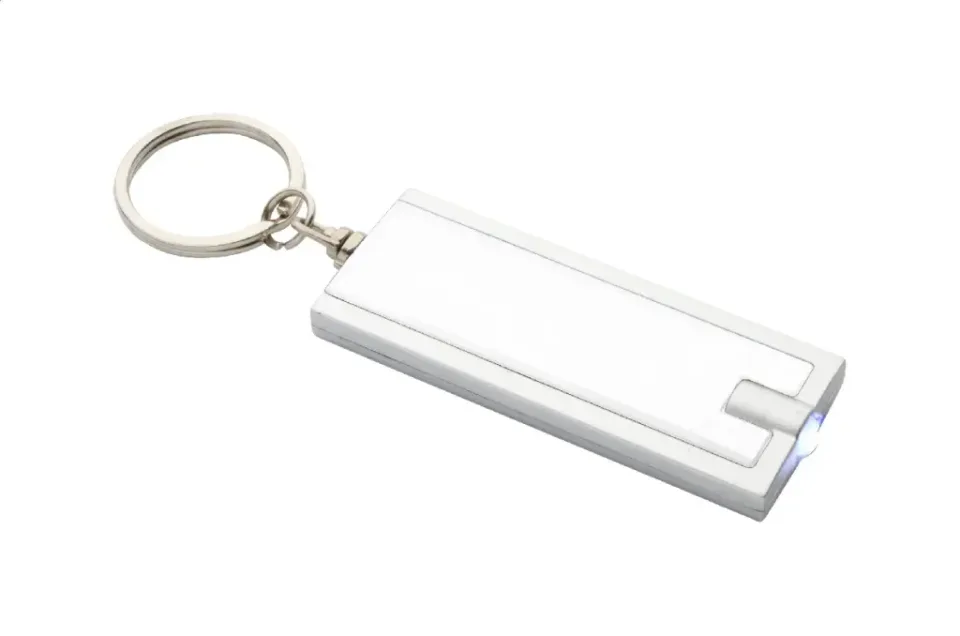 Breloc Cool Urban, cu lanternă LED, plastic ABS reciclat, cu baterie, alb