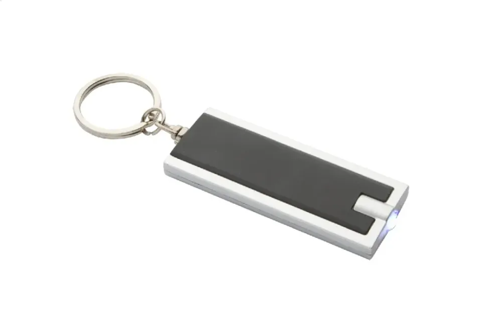 Breloc Cool Urban, cu lanternă LED, plastic ABS reciclat, cu baterie, negru