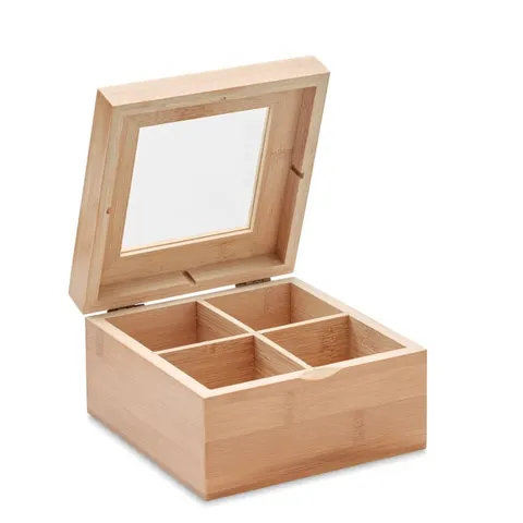 Cutie pentru ceai More Than Gifts Campo Tea, din lemn, 14 x 14 x 7.5 cm