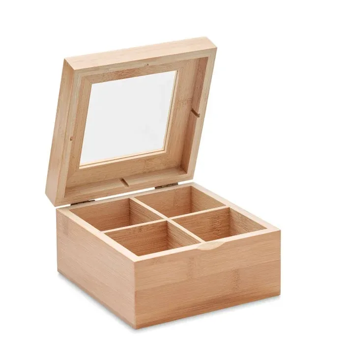 Cutie pentru ceai More Than Gifts Campo Tea, din lemn, 14 x 14 x 7.5 cm