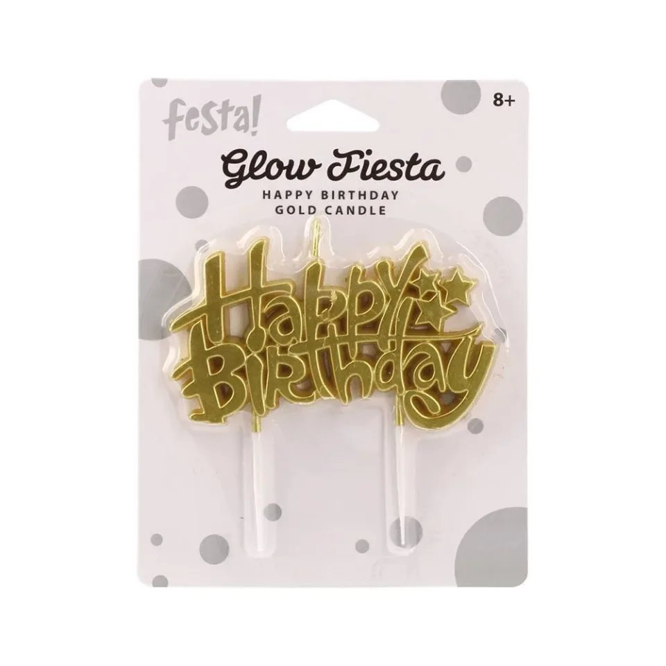Festa Lumânare tort, Happy Birthday, auriu