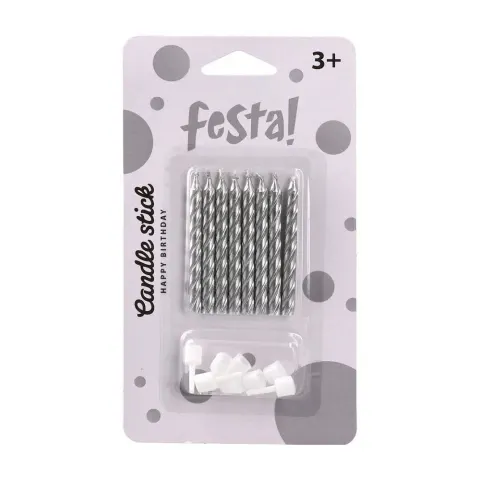 Festa Lumânări pentru tort, clasic, argintiu, 8 buc.