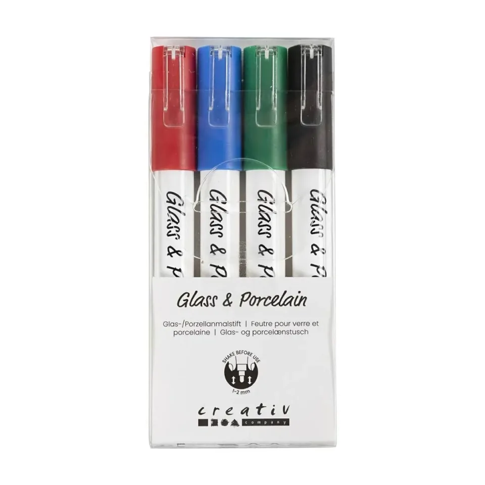 Creativ Company Marker pentru sticlă și porțelan, roșu, albastru, verde și mov, 4 bucăți