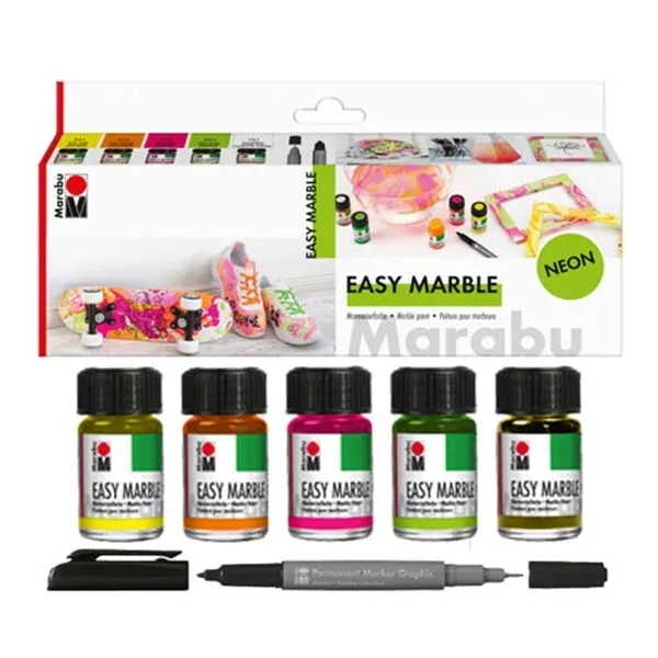 Vopsele Marble Marabu, Neon, 15 ml, 5 buc
