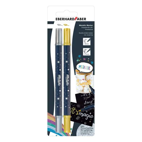 Marker duo Eberhard Faber Metallic, auriu și argintiu, blister