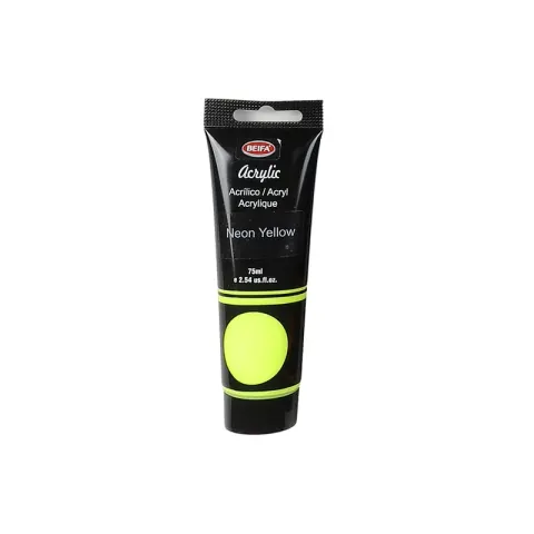 Vopsea acrilică Beifa, tub, 75 ml, galben neon