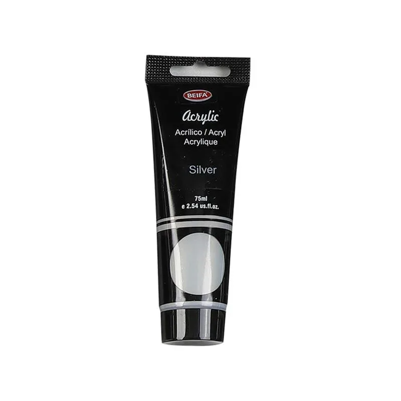 Vopsea acrilică Beifa, tub, 75 ml, argintiu