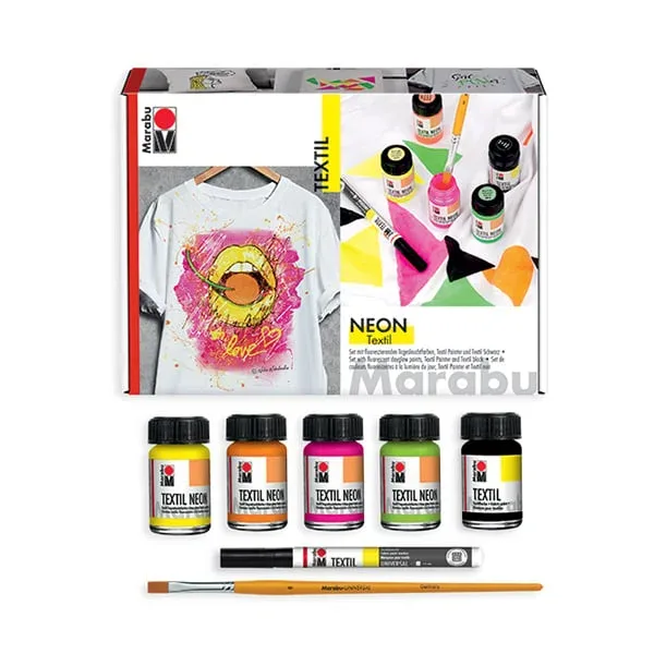 Marabu Vopsea textilă, efect neon, 15 ml, 5 bucăți