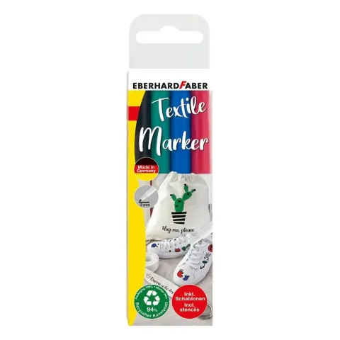 Eberhard Faber Marker textil, cu șabloane, 4 culori