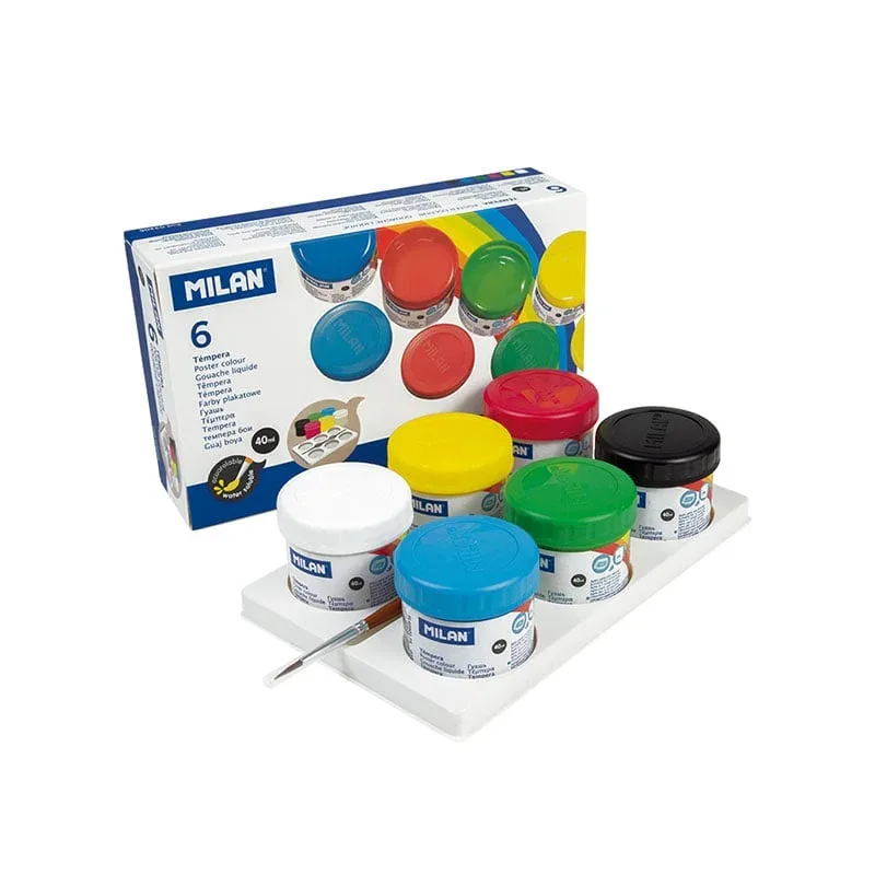Milan Vopsele tempera, 40 ml, 6 culori, cu pensulă